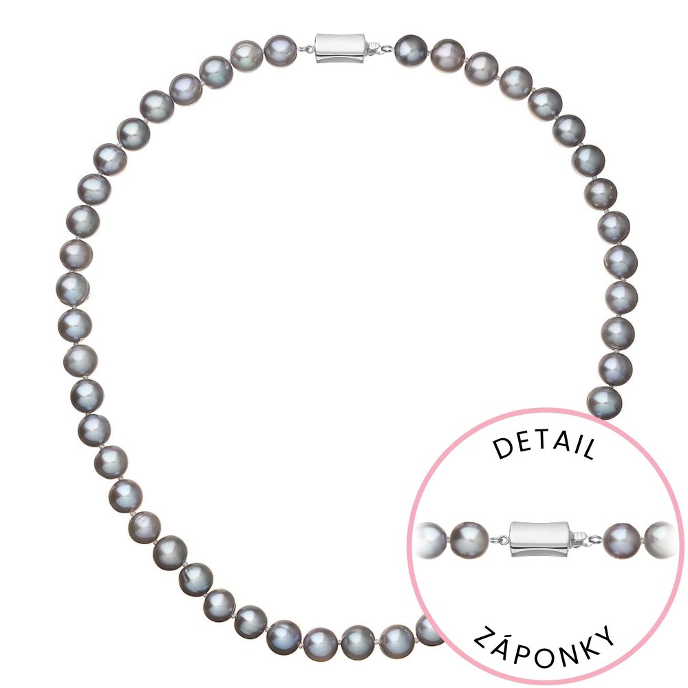 Perlový náhrdelník z říčních perel se zapínáním z bílého 14 karátového zlata 822028.3/9267B grey,Perlový náhrdelník z říčních perel se zapínáním z bíl