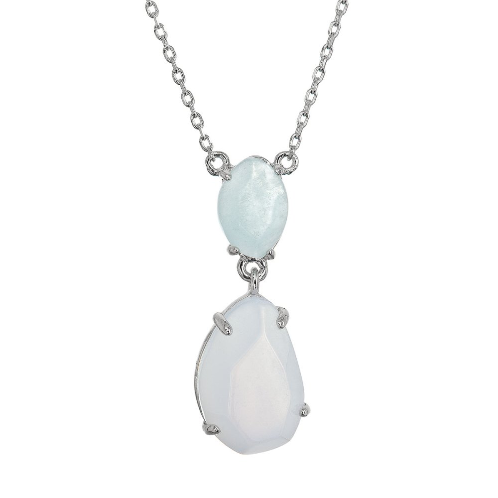 Stříbrný náhrdelník s akvamarínem a chalcedonem 12161.3