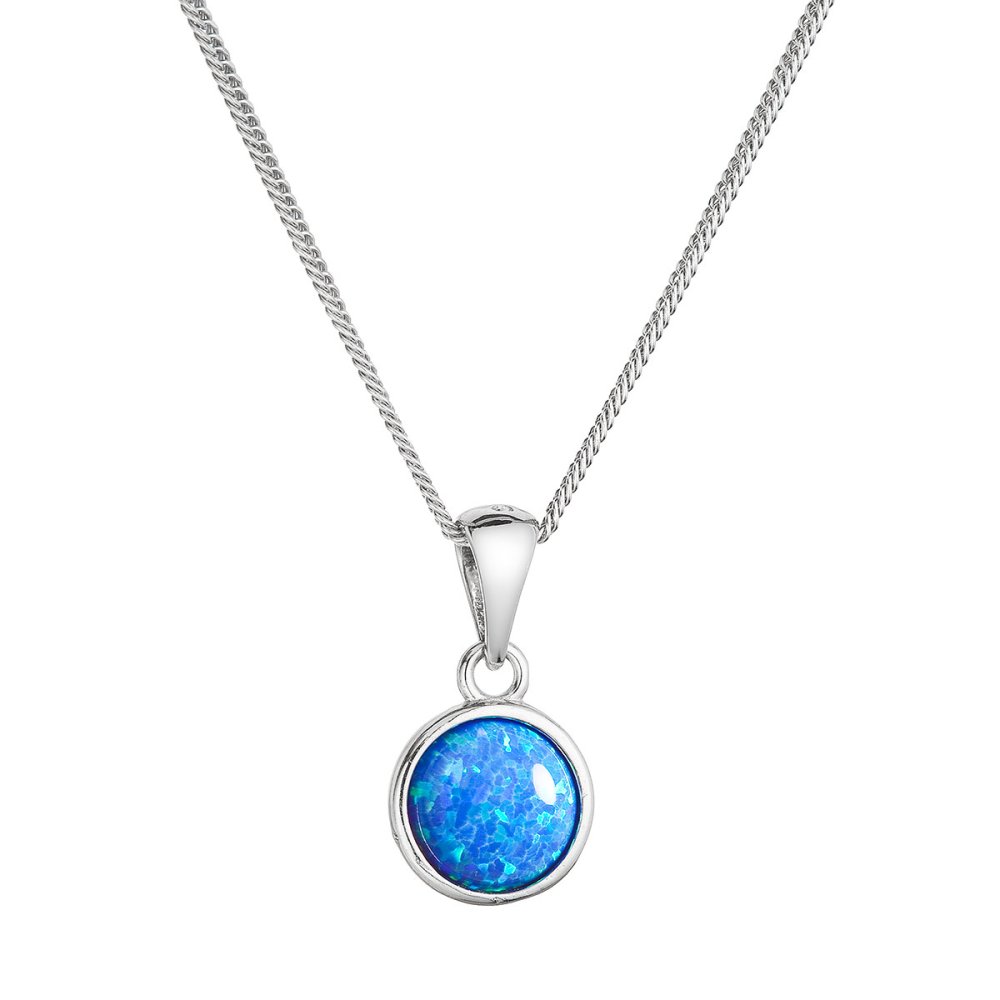 Levně Náhrdelník se syntetickým modrým opálem kulatý 12077.3 blue