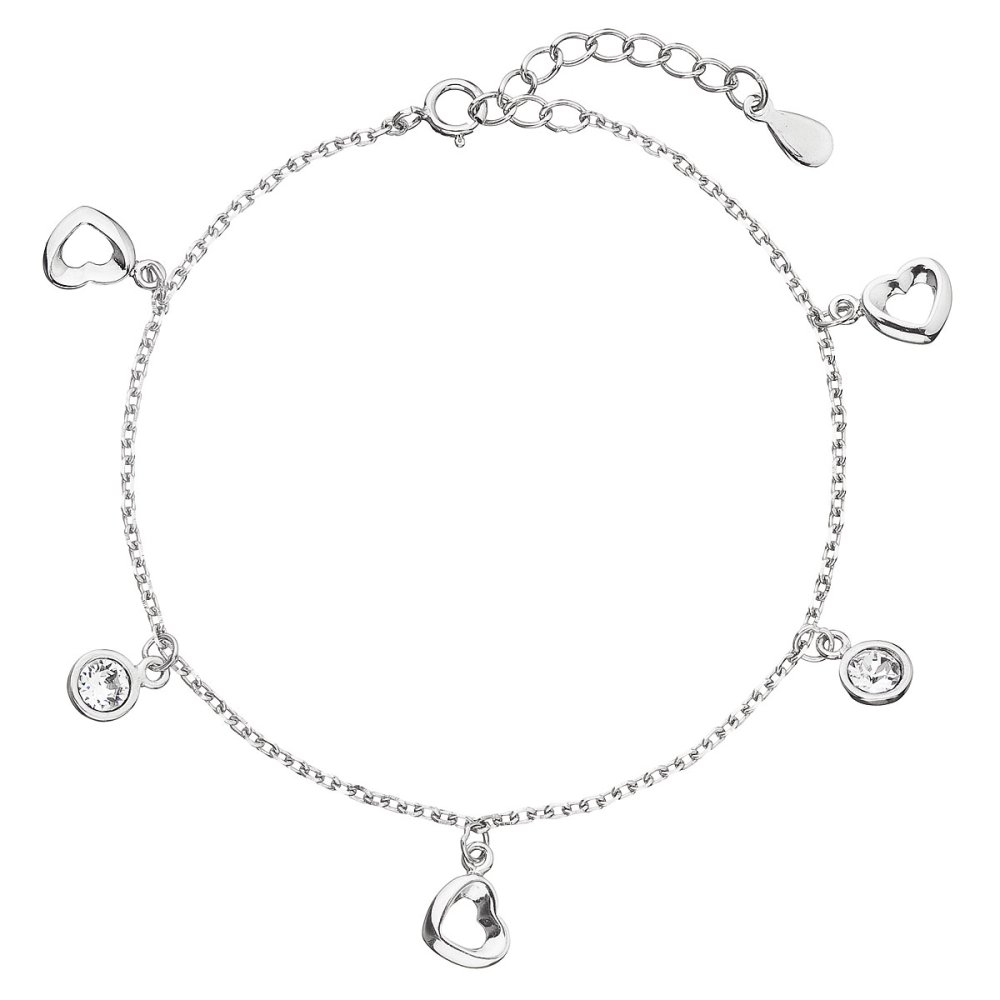 Levně Stříbrný náramek se Swarovski krystaly bílé srdce 33110.1 Krystal