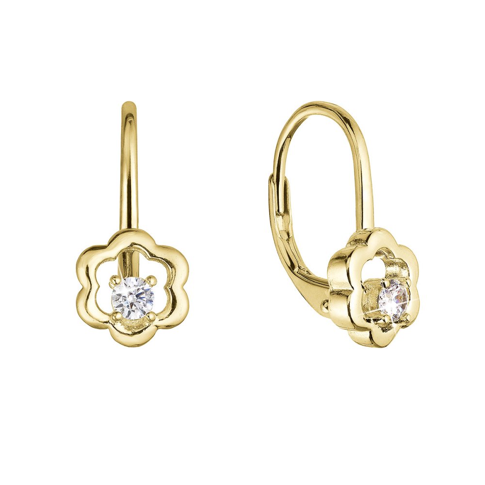 Levně Pozlacené stříbrné náušnice kytičky se zirkonem 11504.1 crystal