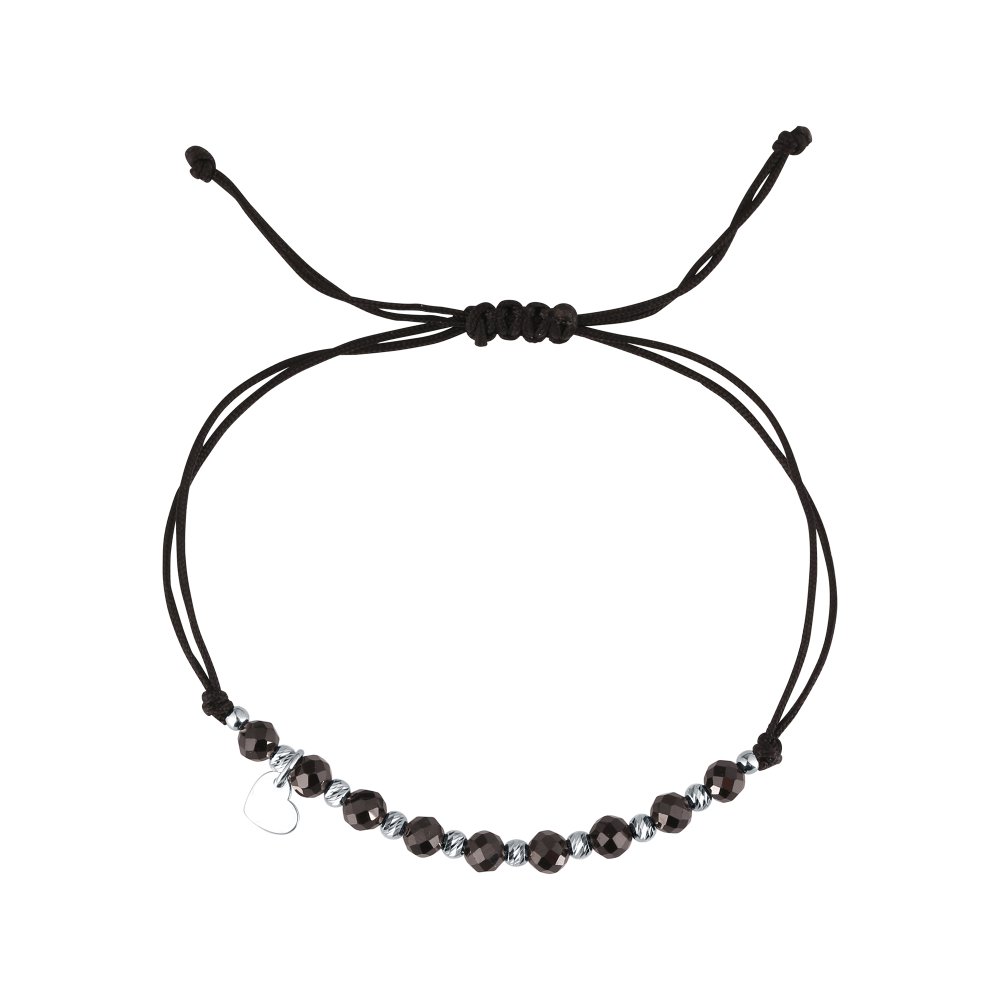 Levně Textilní náramek černý s korálky ze spinelu 13059.3 spinel