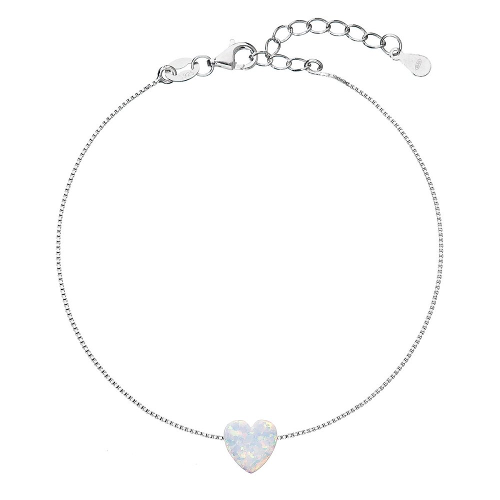 Stříbrný náramek se syntetickým opálem bílé srdce 13018.1 White s. Opal
