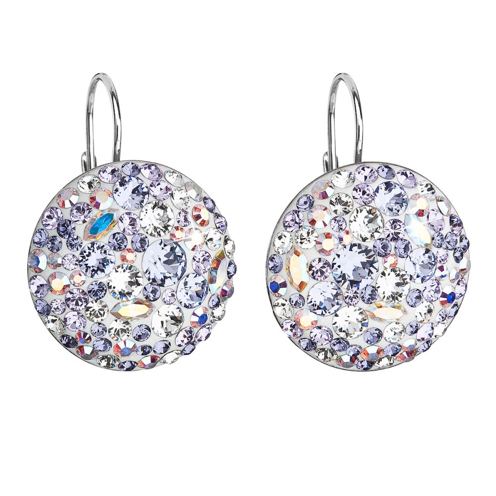 Stříbrné náušnice visací s krystaly Swarovski fialové kulaté 31161.3 Violet