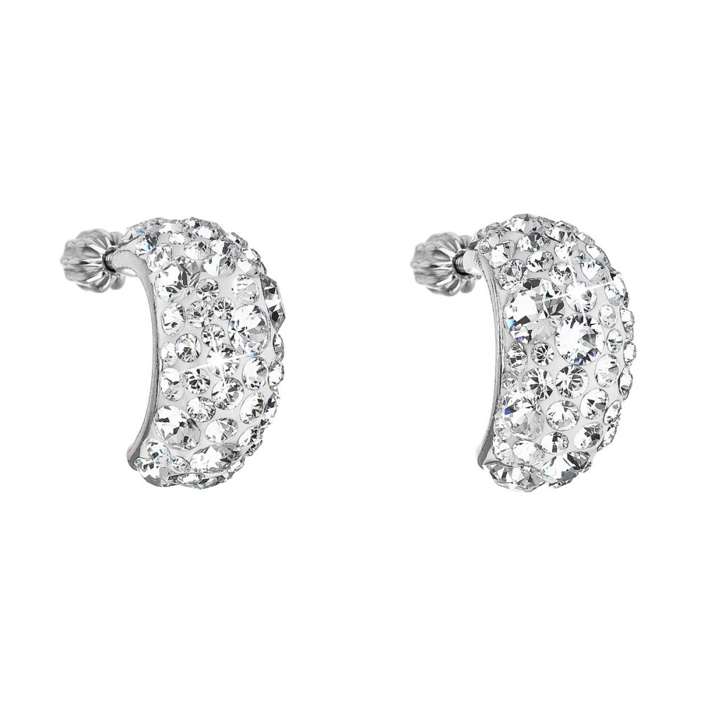 Stříbrné náušnice visací s krystaly Swarovski bílý půlkruh 31164.1 Krystal