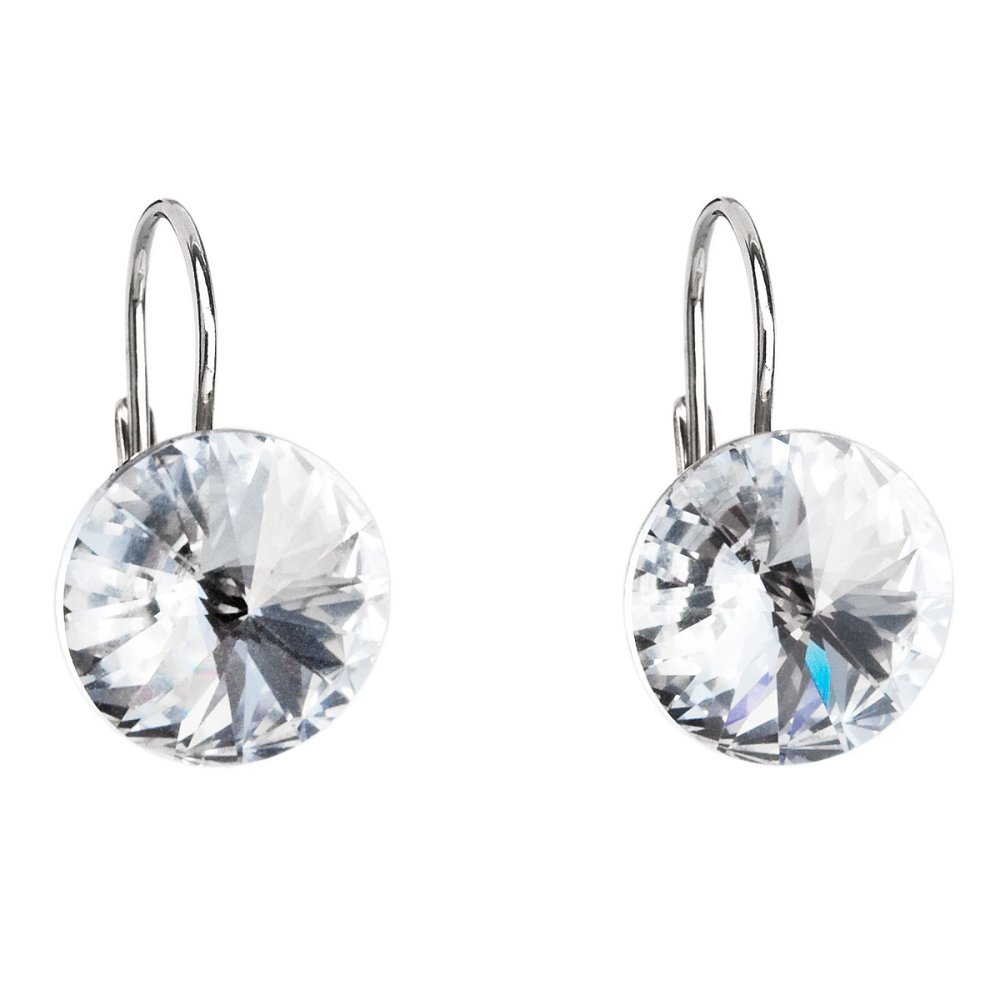 Stříbrné náušnice visací s krystaly Swarovski bílé kulaté 31106.1 Krystal