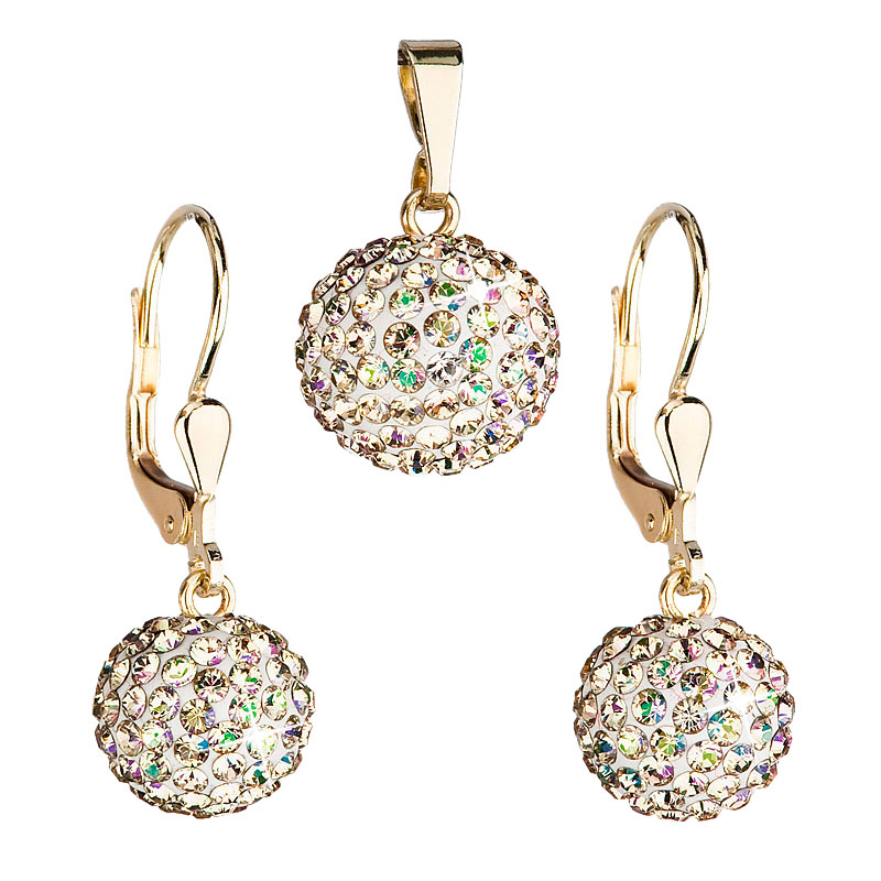 Zlatá 14 karátová sada šperků s krystaly Swarovski náušnice a přívěsek zeleno-zlatá 939072.6 Luminous Green