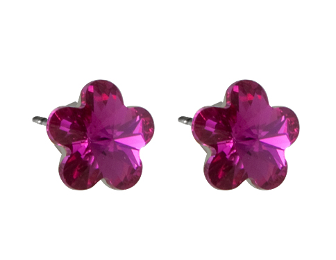 Náušnice se Swarovski Elements tvar květinka 10mm, pecky, tmavě růžová, 713856-fuchsia