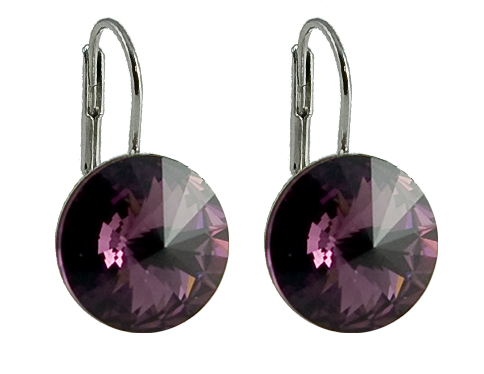 Levně Náušnice Rivoli tmavě fialové se Swarovski Elements Amethyst 14 mm
