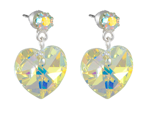 Náušnice se Swarovski Elements, visací, tvar srdce, duhová, 14620214-ab