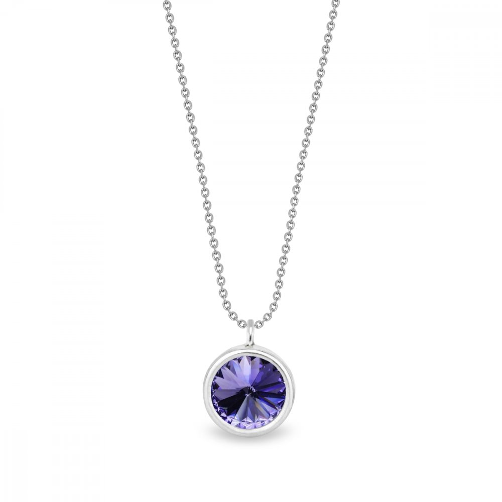 Stříbrný náhrdelník fialový se Swarovski Elements Birthday Stone NB1122SS29TA Tanzanite