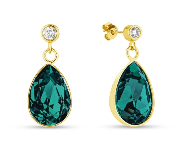 Stříbrné pozlacené náušnice s krystaly Swarovski Elements zelená kapka Barocco KCDG432010EM Emerald