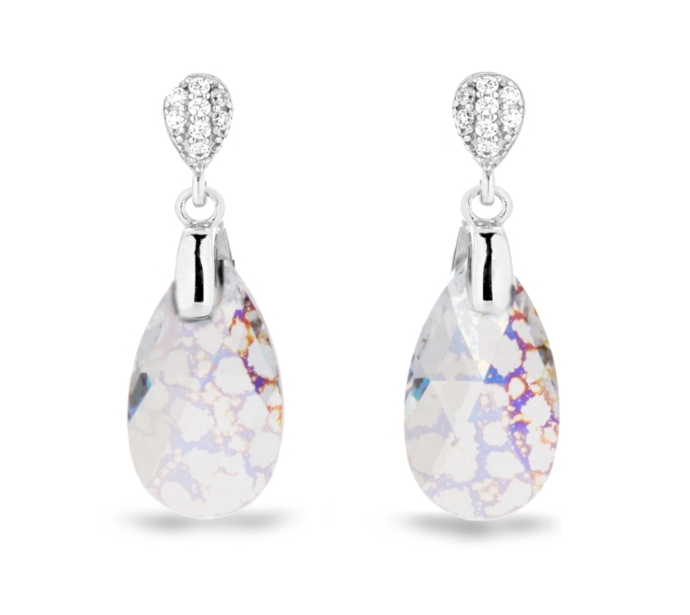 Levně Stříbrné náušnice s krystaly Swarovski Elements měnivá kapka Dainty Drop KW610616WP White Patina