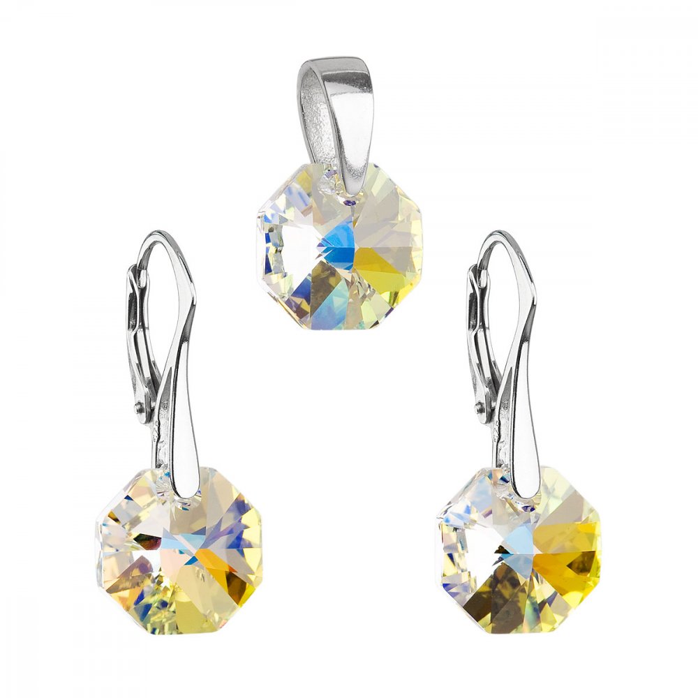 Sada šperků s krystaly Swarovski náušnice a přívěsek AB efekt kulaté 39055.2 AB