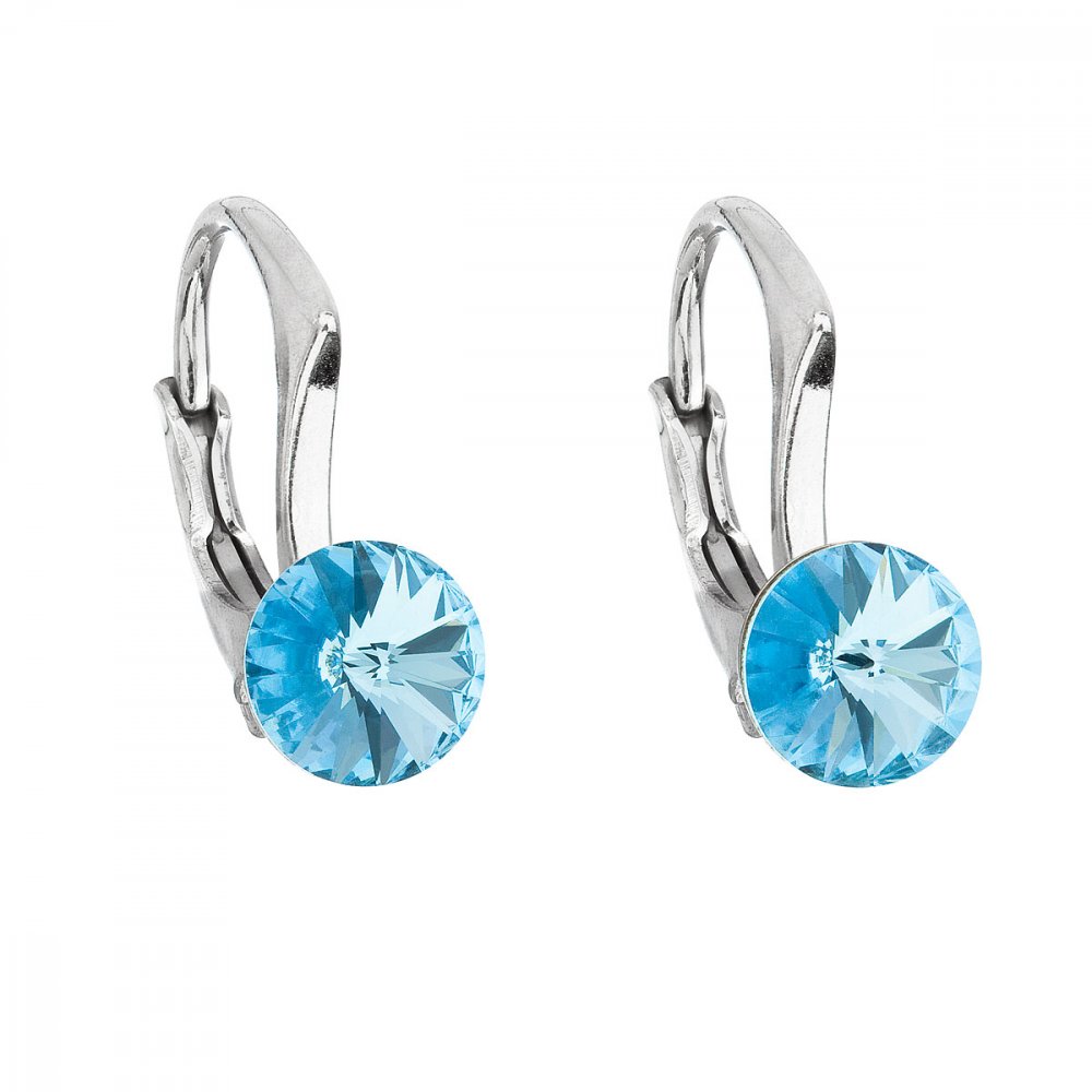 Stříbrné náušnice visací s krystaly Swarovski modré kulaté 31230.3 Aquamarine