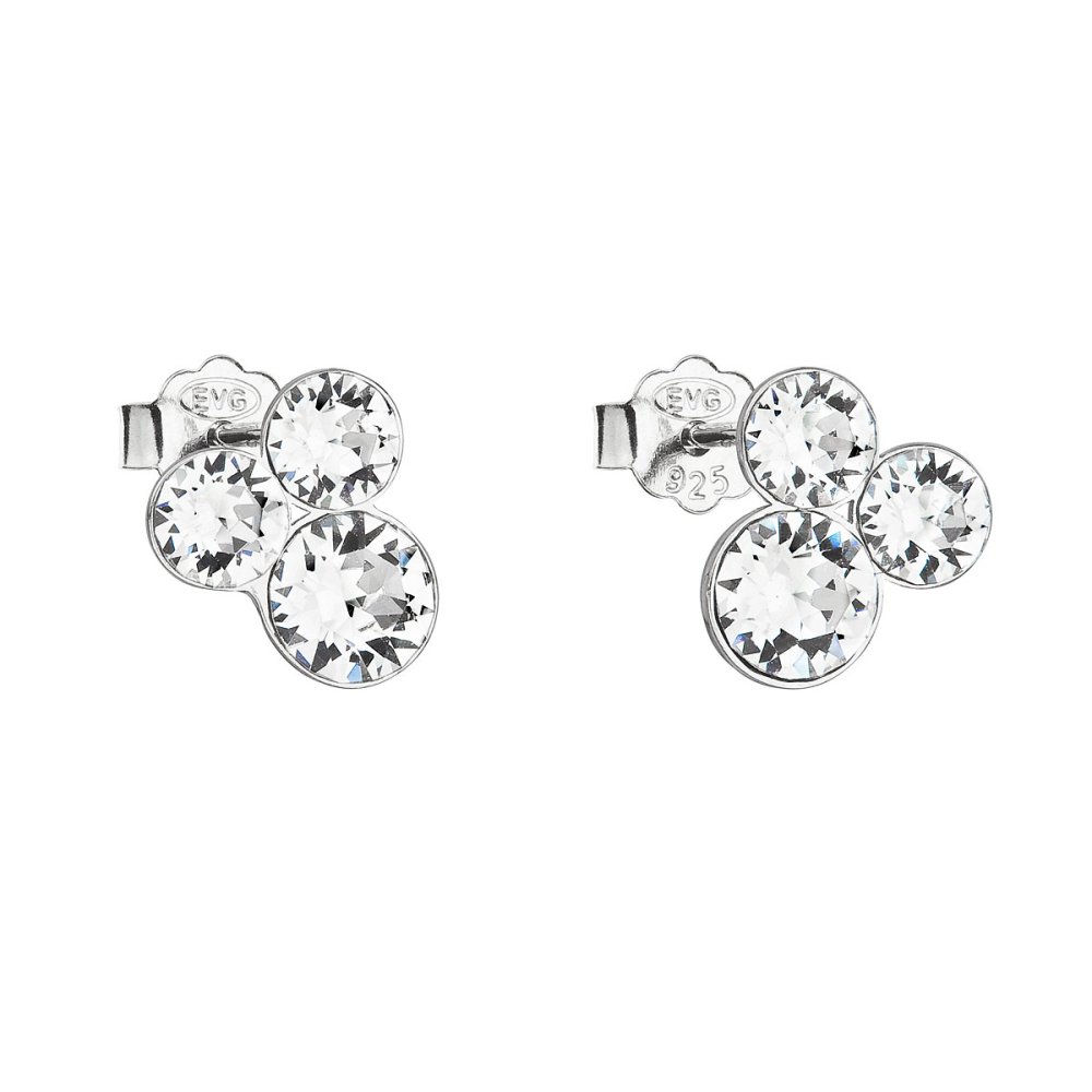 Stříbrné náušnice pecka s krystaly Swarovski bílé kulaté 31272.1 Krystal