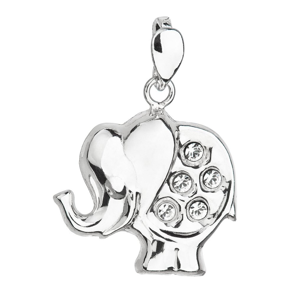 Stříbrný přívěsek s krystaly Swarovski bílý slon 34223.1 Krystal