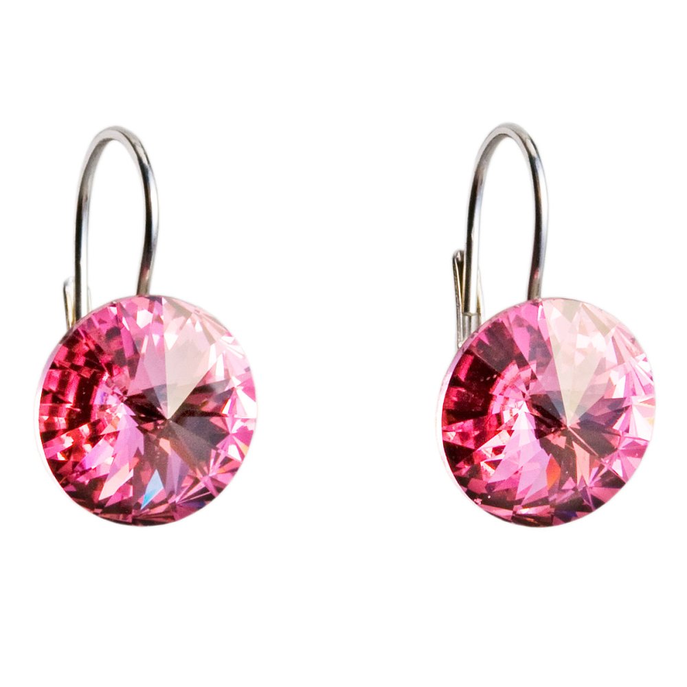 Stříbrné náušnice visací s krystaly Swarovski růžové kulaté 31106.3 Rose