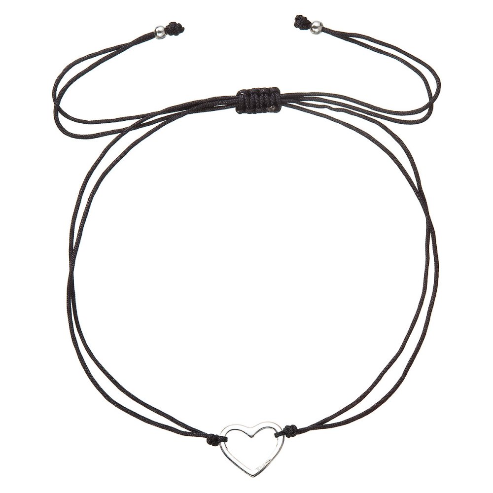 Levně Kabbalah náramek se stříbrným srdíčkem 13042.3 black