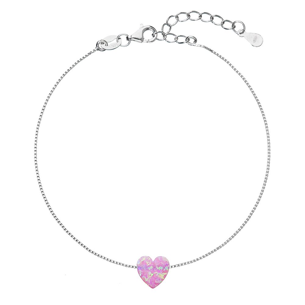 Stříbrný náramek se syntetickým opálem růžové srdce 13018.3 Pink s. Opal