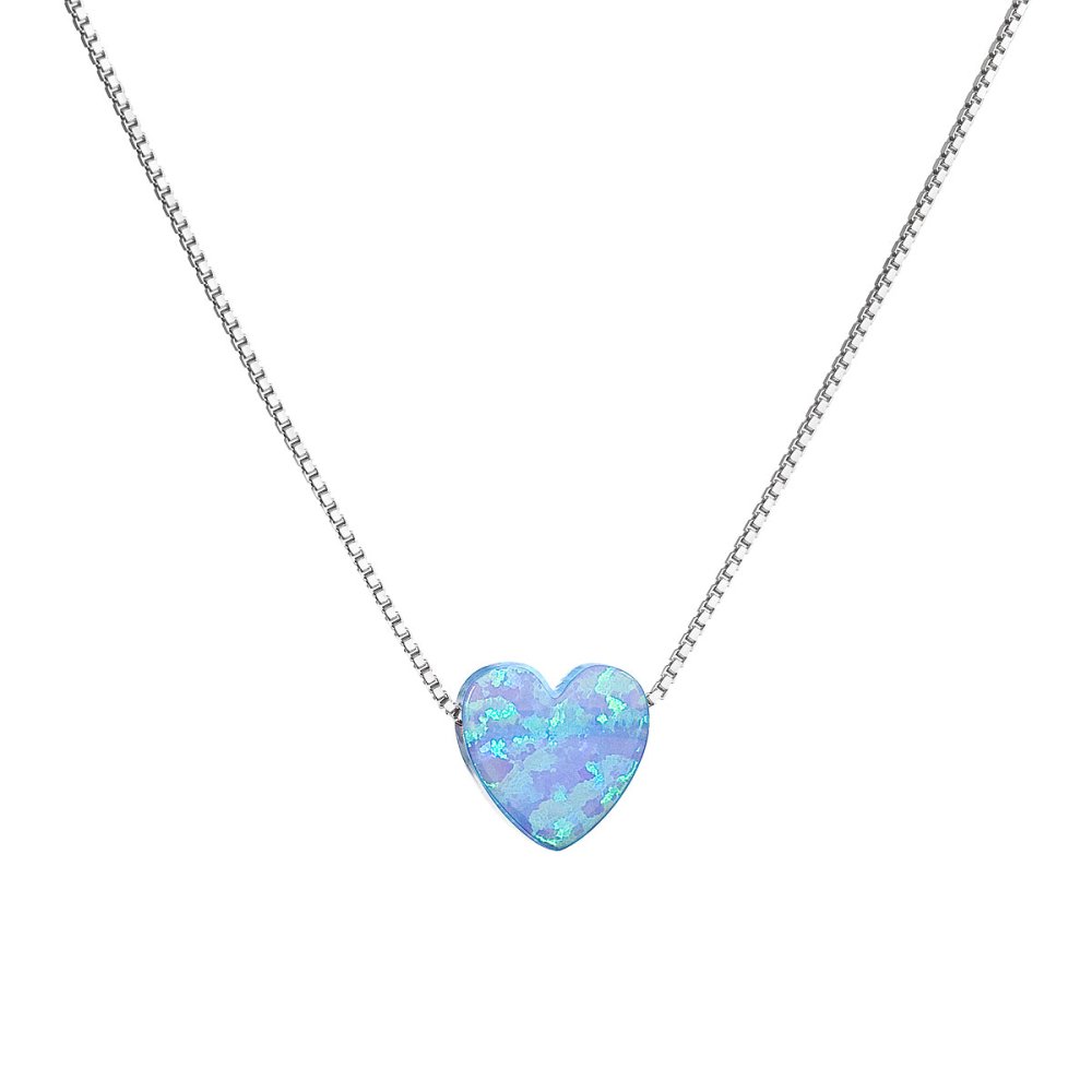 Stříbrný náhrdelník se syntetickým opálem světle modré srdce 12048.3 Lt. Blue s. Opal