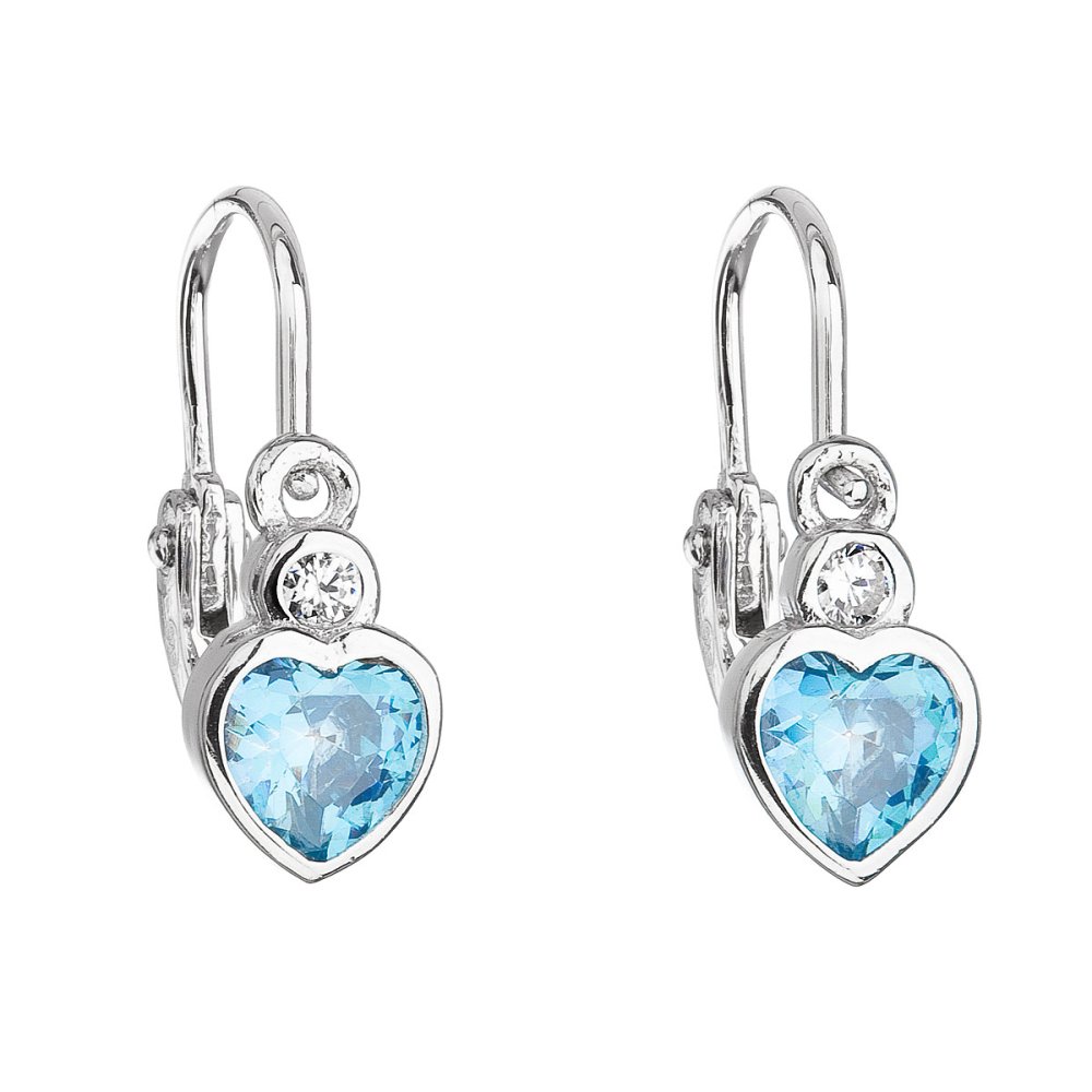 Stříbrné dětské náušnice visací se zirkonem modré srdce 11178.3 Light Blue