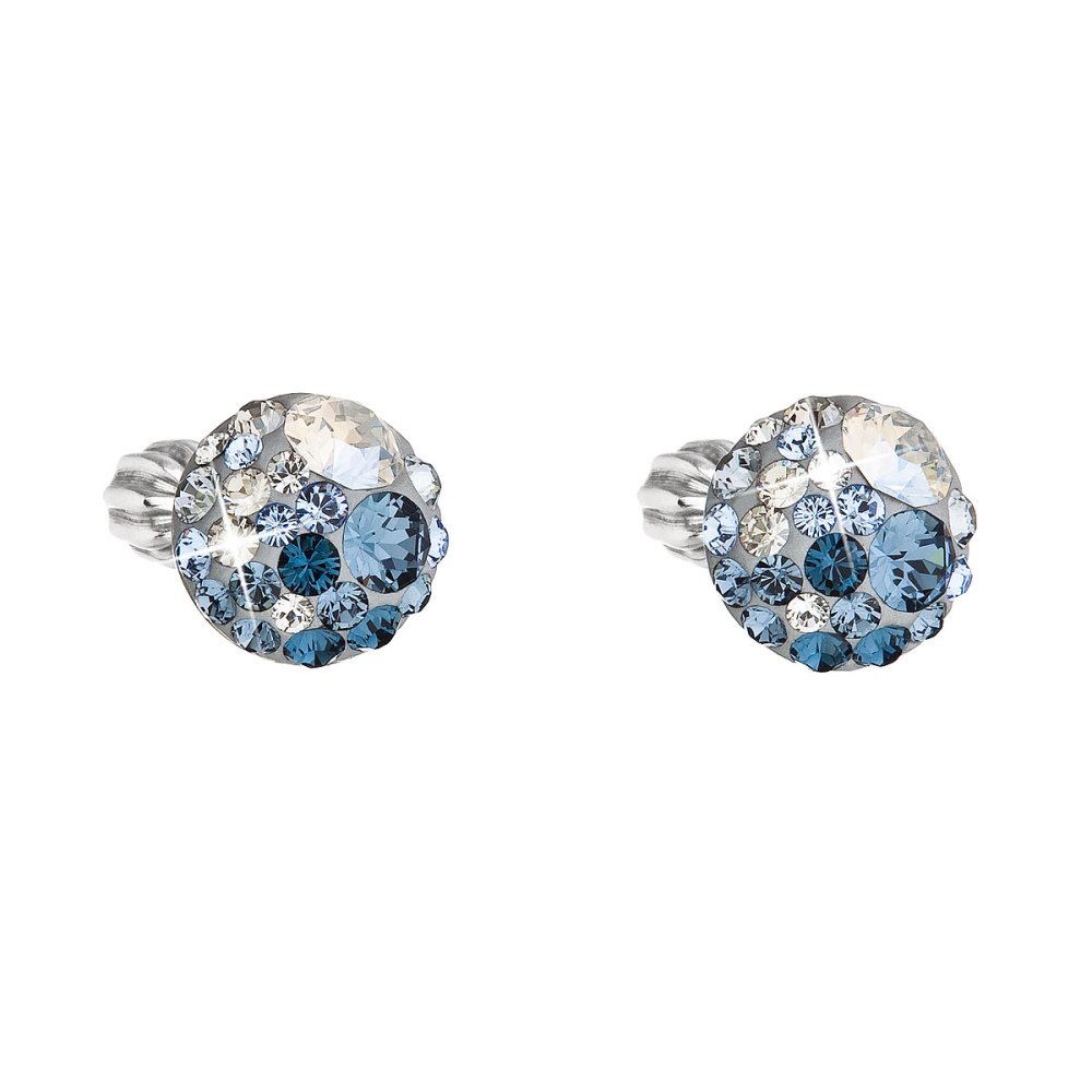 Levně Stříbrné náušnice pecka s krystaly Swarovski modré kulaté 31336.3 Ice Blue