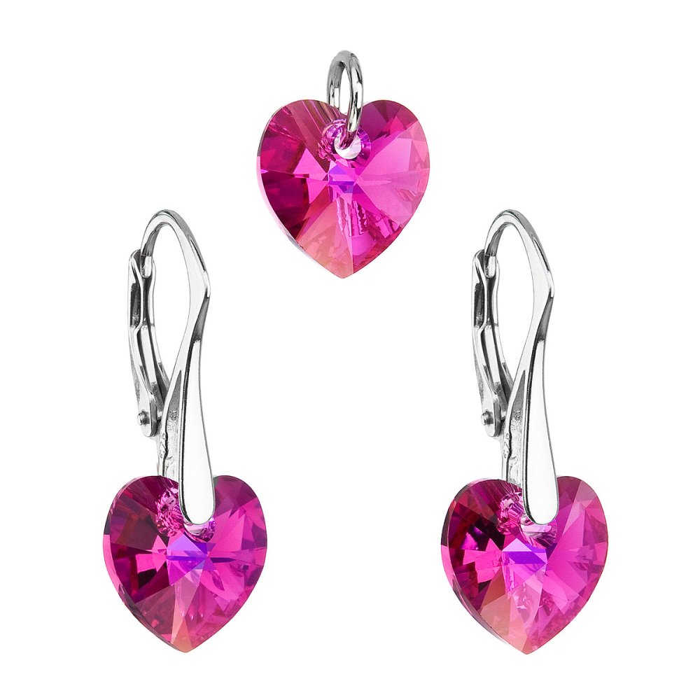 Levně Sada šperků s krystaly Swarovski náušnice a přívěsek růžová srdce 39003.4 Fuchsia