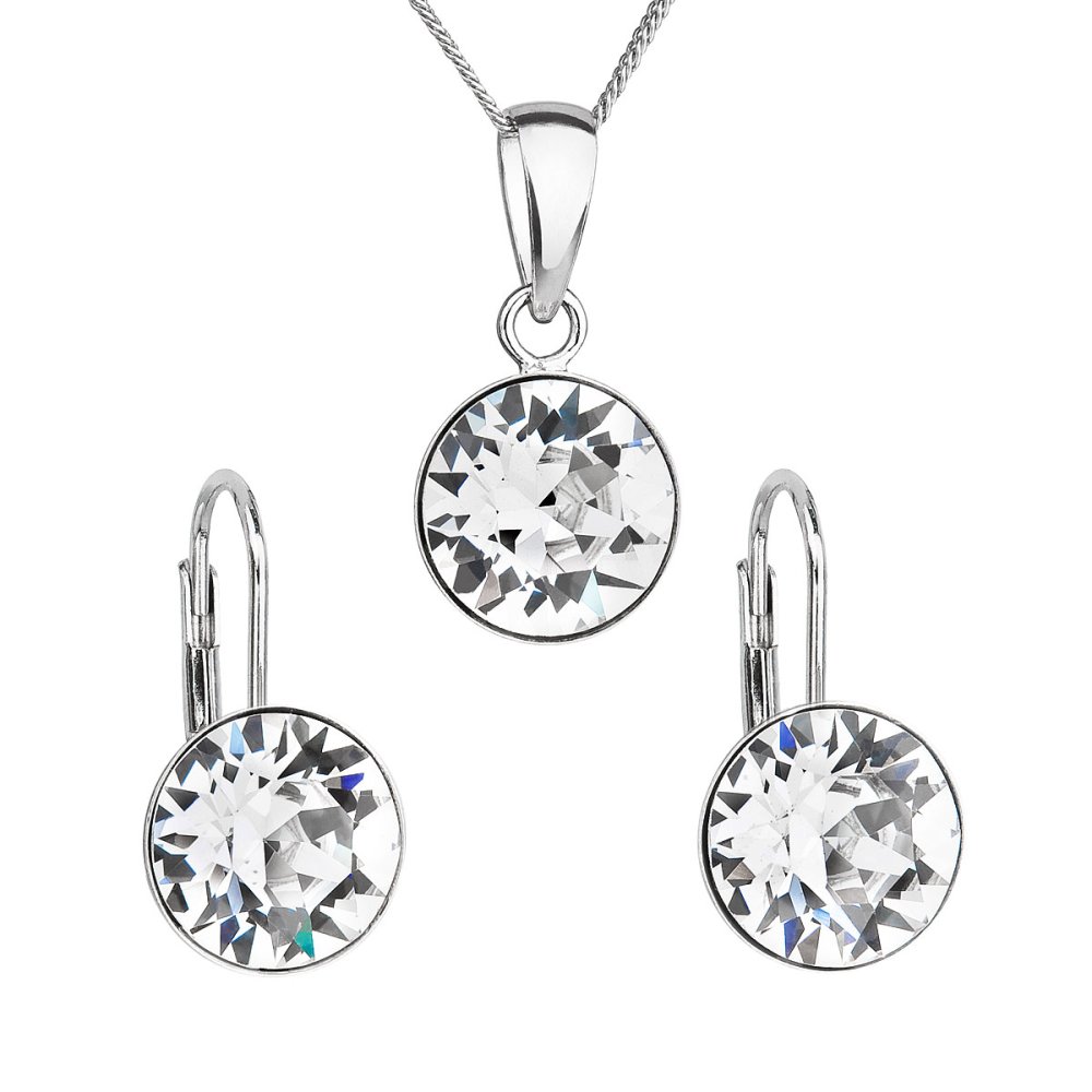 Levně Sada šperků s krystaly Swarovski náušnice a přívěsek bílé kulaté 39140.1 Krystal