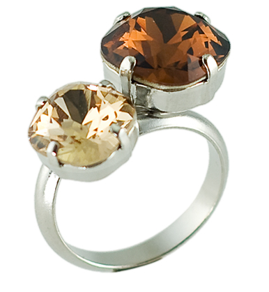 Prsten se Swarovski Elements křišťály Hnědý