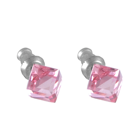 Náušnice se Swarovski Elements růžová kostka Light Rose 6 mm