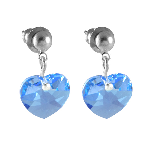 Náušnice se Swarovski Elements, visací, tvar srdce, světle modré