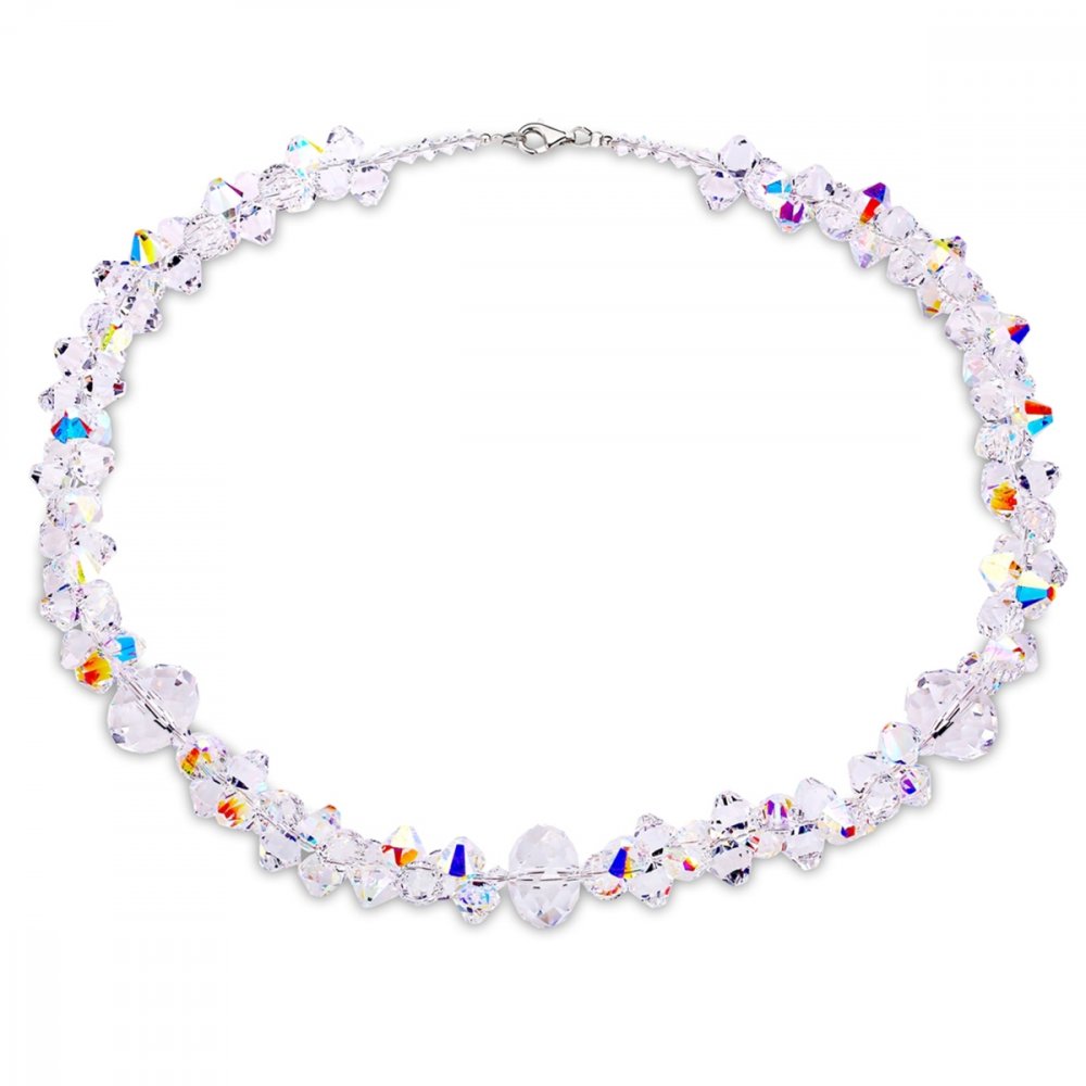 Náhrdelník se Swarovski Elements Braid s kombinací krystalků a stříbra, duhový