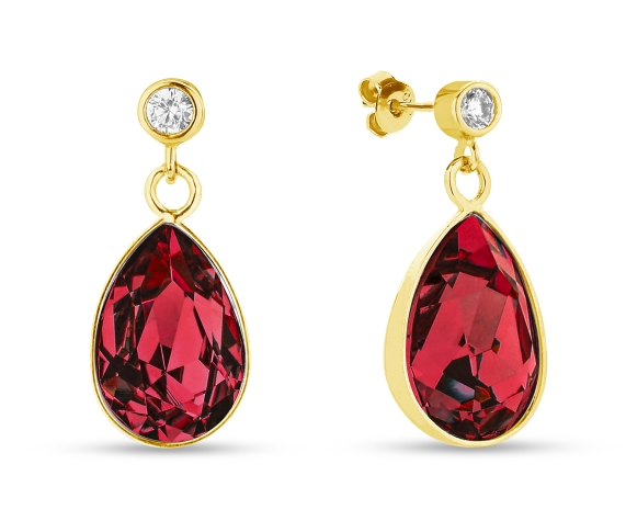 Levně Stříbrné pozlacené náušnice s krystaly Swarovski Elements červená kapka Barocco KCDG432010SC Scarlet