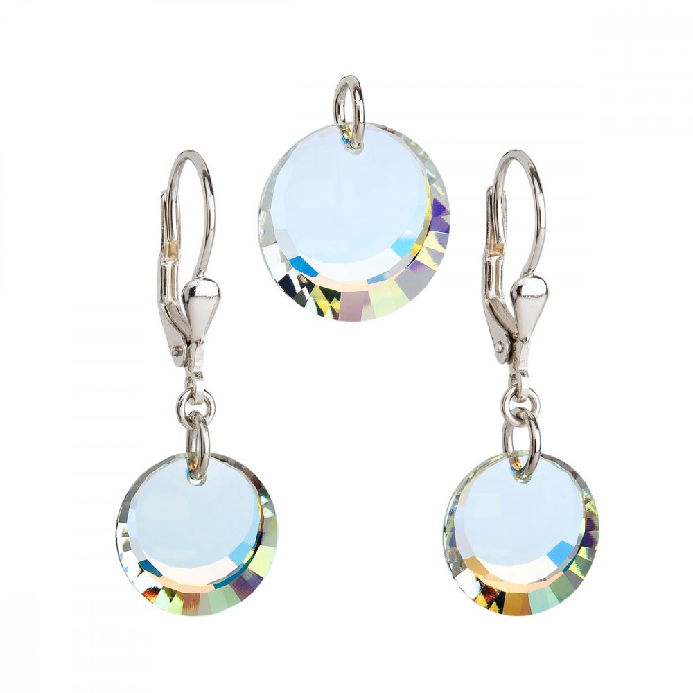 Sada šperků s krystaly Swarovski náušnice a přívěsek AB efekt bílé kulaté 39017.2 AB