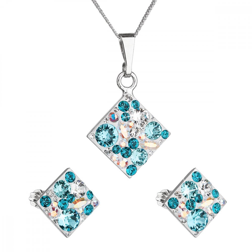Sada šperků s krystaly Swarovski náušnice, řetízek a přívěsek modrý kosočtverec 39126.3 Turquoise