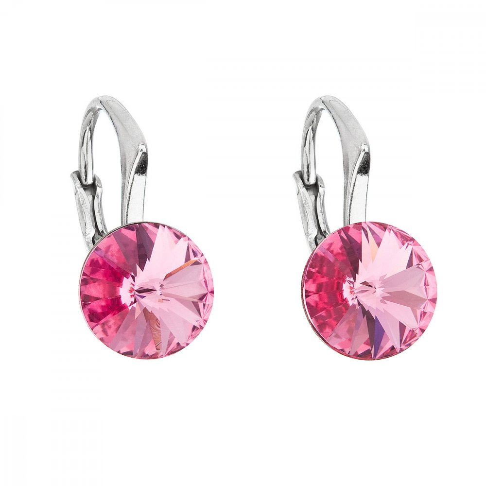 Stříbrné náušnice visací s krystaly Swarovski růžové kulaté 31229.3 Rose
