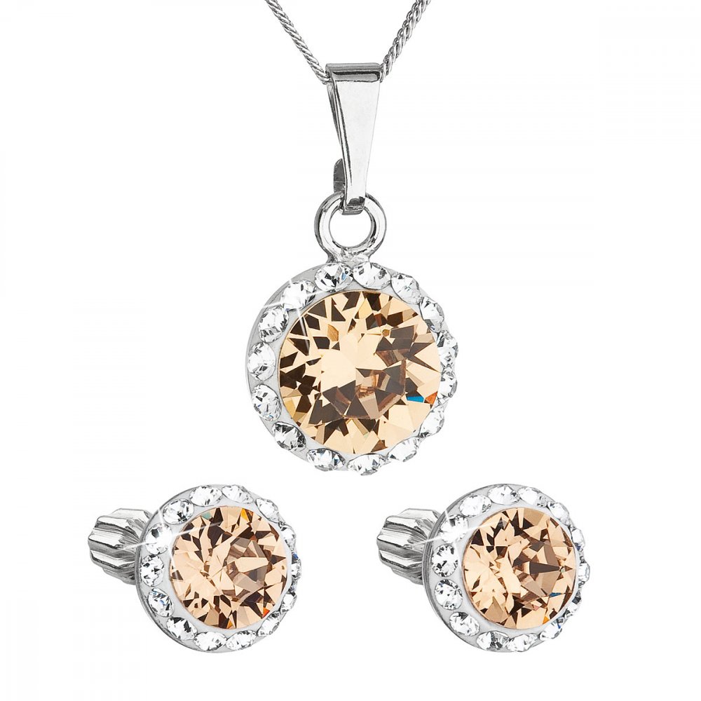Sada šperků s krystaly Swarovski náušnice, řetízek a přívěsek hnědé oranžové kulaté 39352.3 Lt. Colorado Topaz