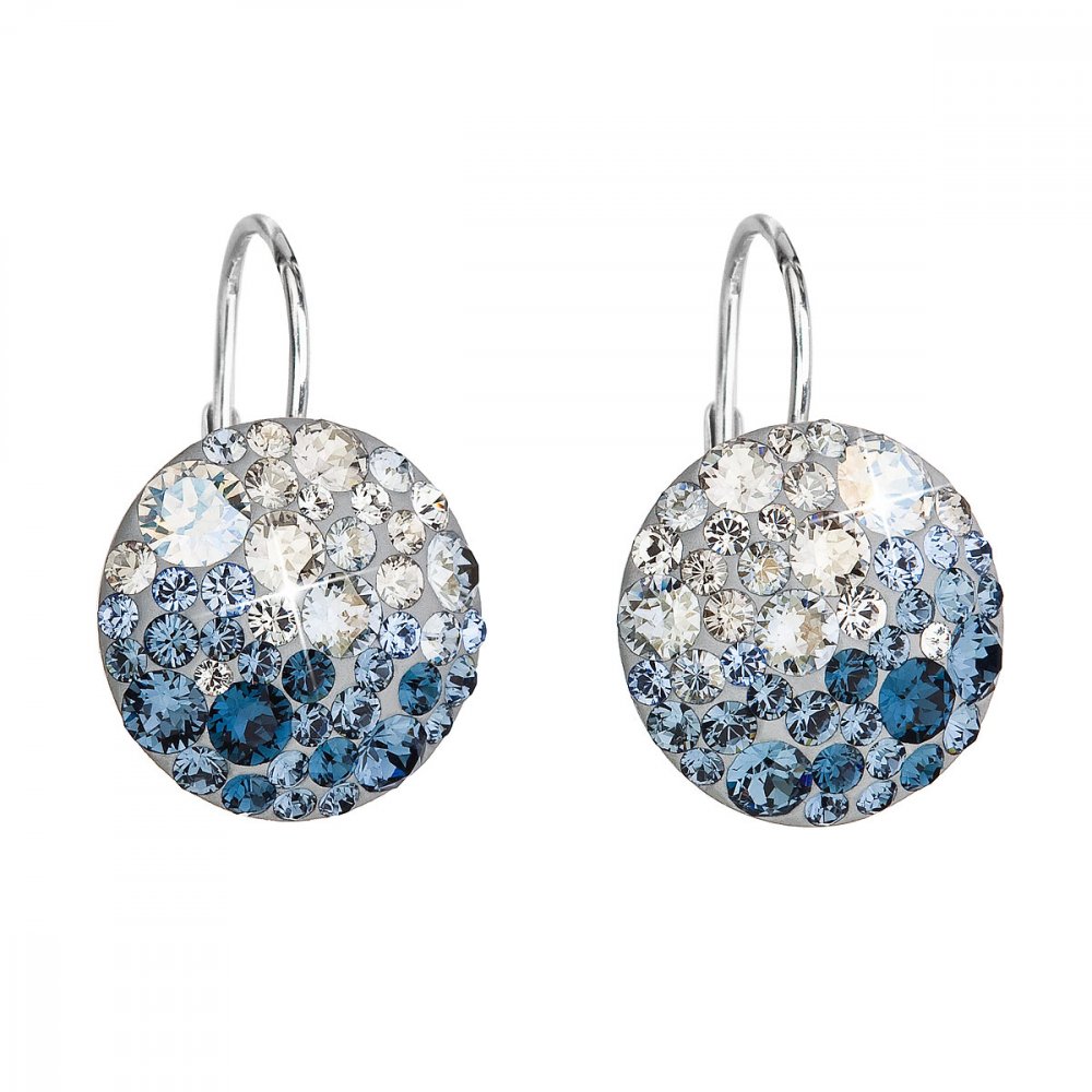 Stříbrné náušnice visací s krystaly Swarovski mix barev kulaté 31176.3 Ice Blue
