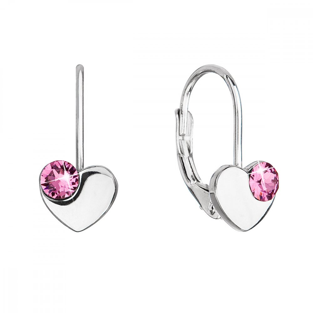 Stříbrné visací náušnice se Swarovski krystaly růžové srdíčka 31299.3 Rose