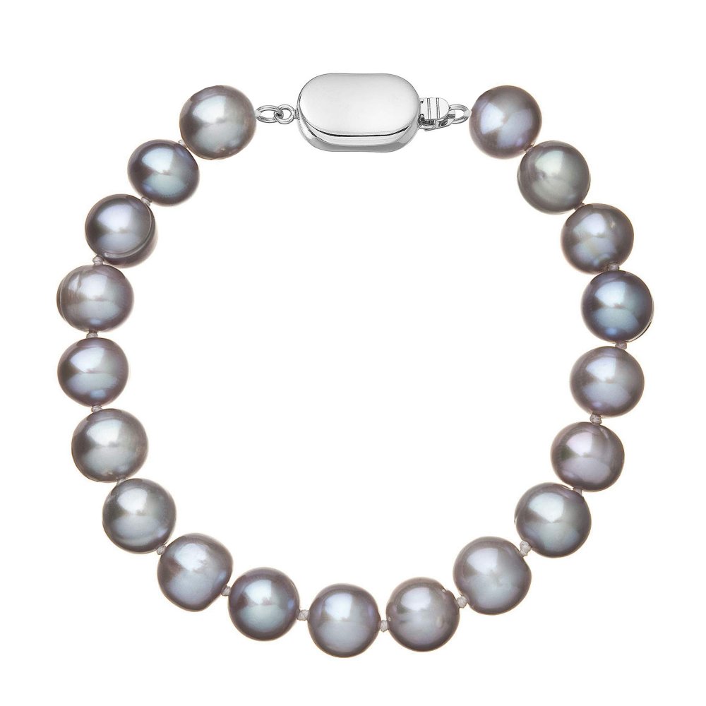Perlový náramek z říčních perel se zapínáním z bílého 14 karátového zlata 823010.3/9269B grey,Perlový náramek z říčních perel se zapínáním z bílého 14
