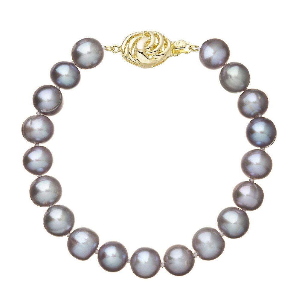 Perlový náramek z říčních perel se zapínáním ze 14 karátového zlata 923010.3/9265A grey,Perlový náramek z říčních perel se zapínáním ze 14 karátového