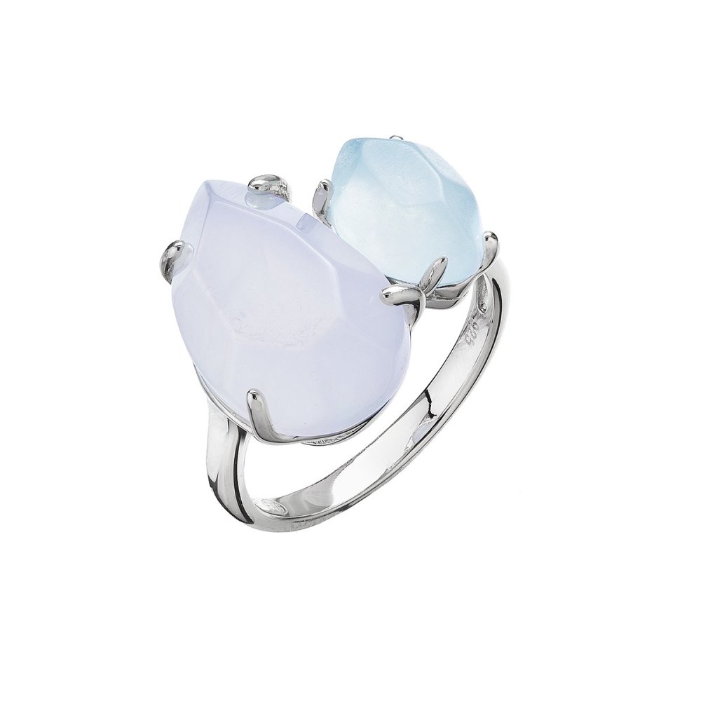Stříbrný prsten pravý aquamarin a blue chalcedon 15025.3 52