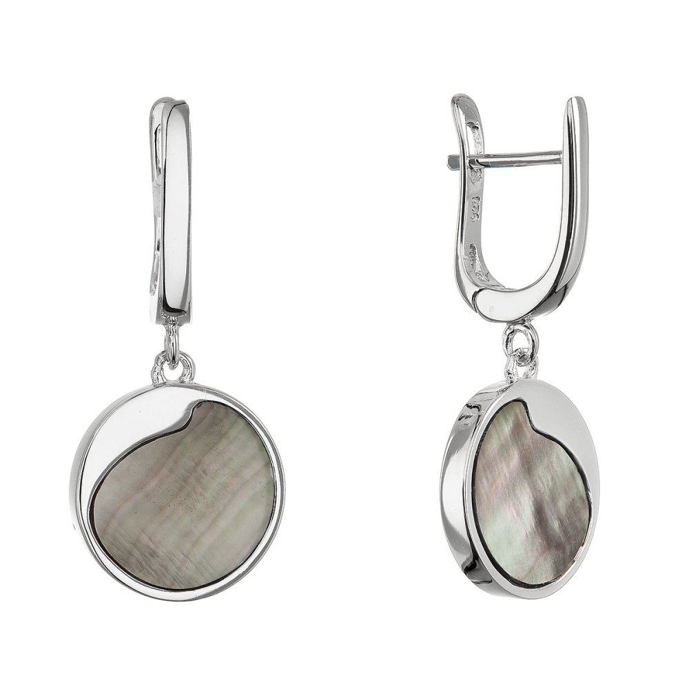 Stříbrné visací náušnice s černou perletí 11739.3