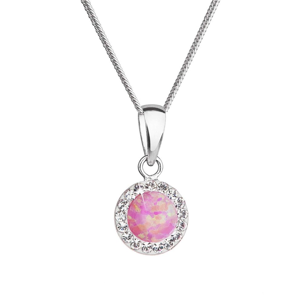 Levně Náhrdelník se syntetickým opálem a křišťály Preciosa růžový 32083.1 Lt.rose