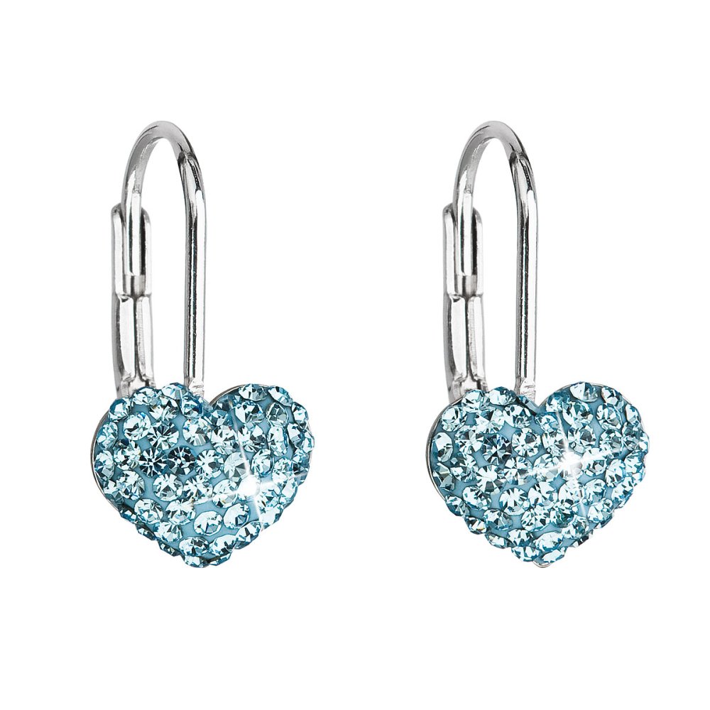 Levně Stříbrné náušnice visací s krystaly Swarovski modré srdce 31125.3 Aqua
