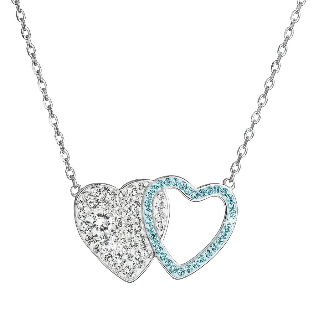 Stříbrný náhrdelník dvojité modré srdce se Swarovski krystaly 32079.3 Aqua