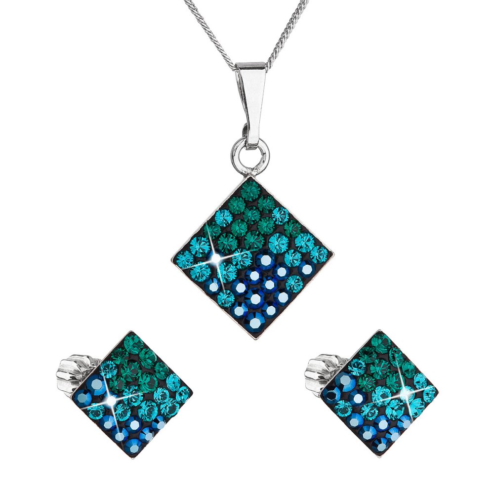 Levně Sada šperků s krystaly Swarovski náušnice, řetízek a přívěsek zelený kosočtverec 39126.3 Magic Green