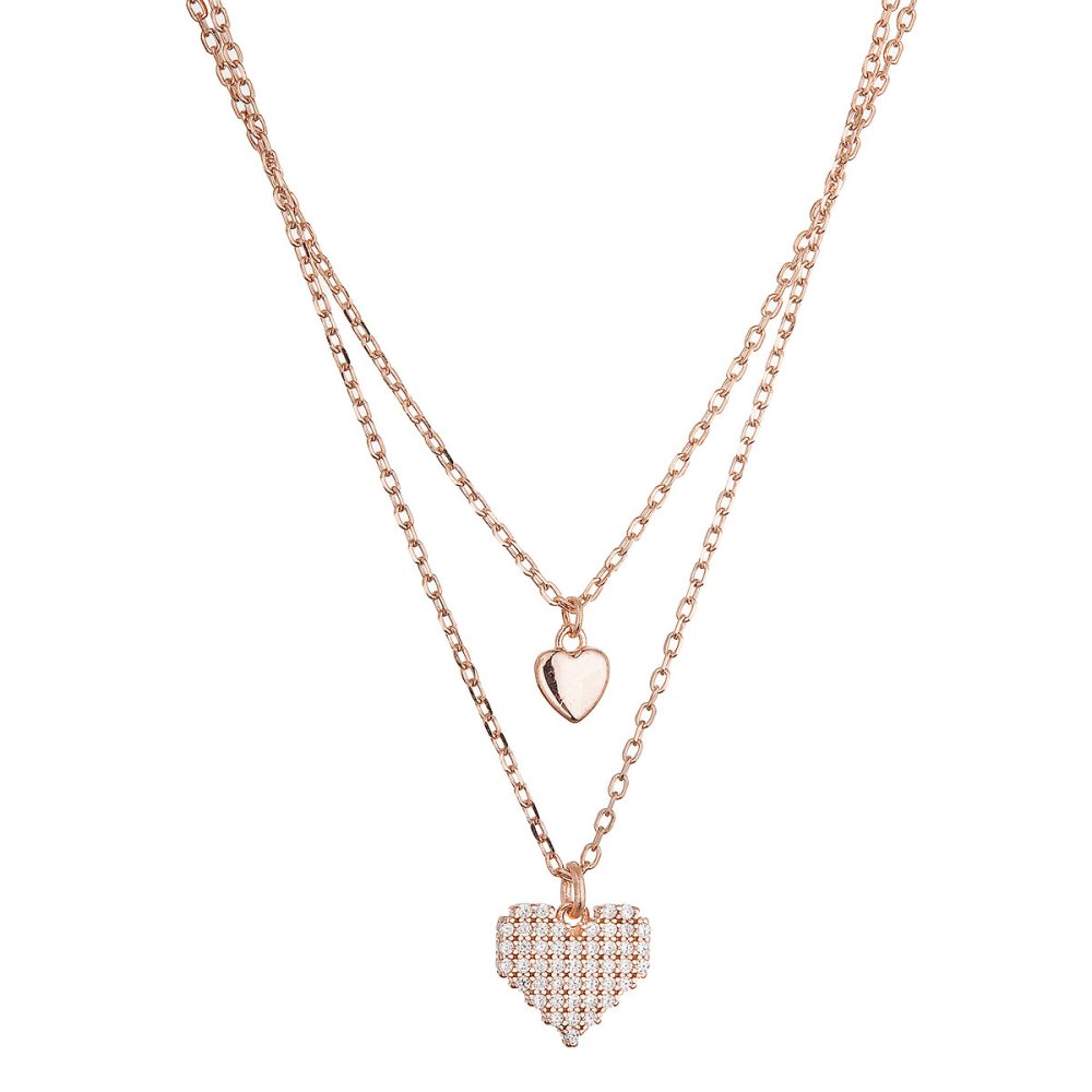 Levně Pozlacený dvouřadý náhrdelník srdíčka 12153.1 rose gold