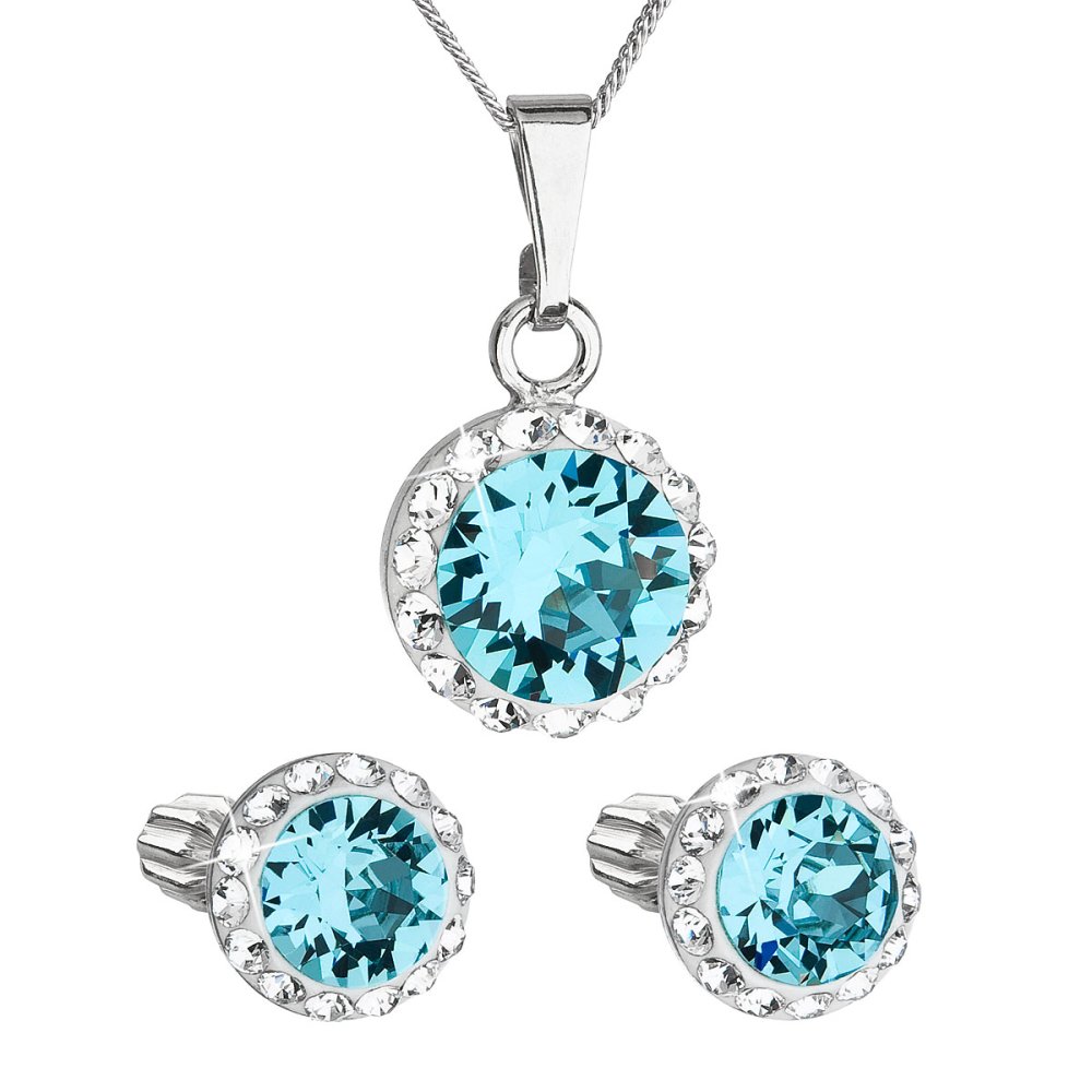 Levně Sada šperků s krystaly Swarovski náušnice, řetízek a přívěsek modré kulaté 39352.3 Light Turquoise